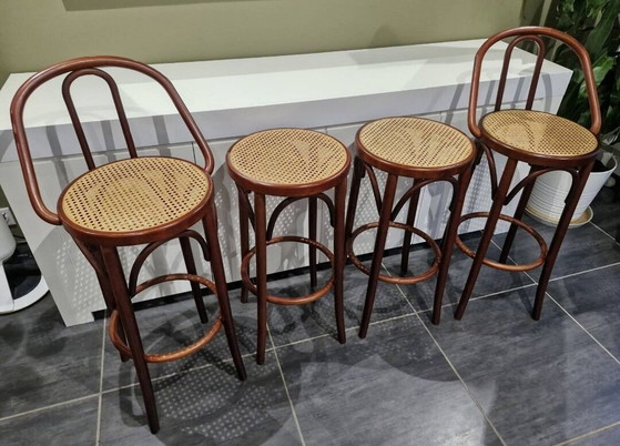 Image 1 of Set di 4 sgabelli da bistrot vintage in vimini