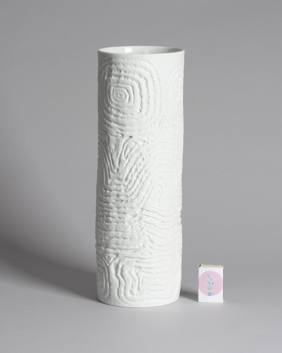 Image 1 of M. Freyer & W. Schreib Rosenthal Bisque Porcelain Vase Duo Op Art Relief 70s XL & L