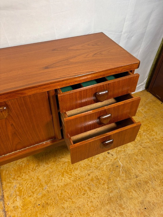 Image 1 of Mid-Century Retro Vintage Teak Sideboard by Jentique 1960s  Iconic Wooden Handles • Cocktail Cabinet • British Design Classic  A