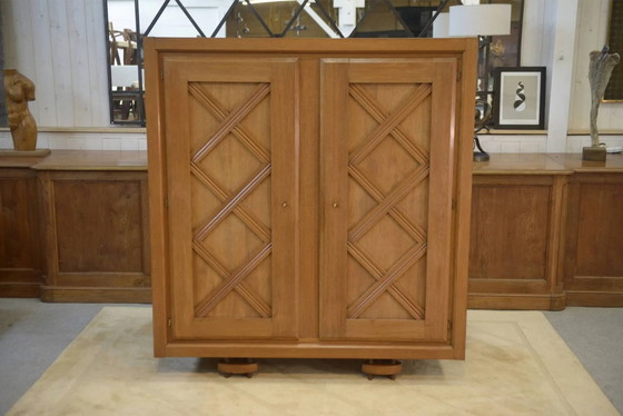 Armadio in rovere biondo con motivo a tratteggio incrociato geometrico degli anni '40. – Vintage (photo 6 of 15)