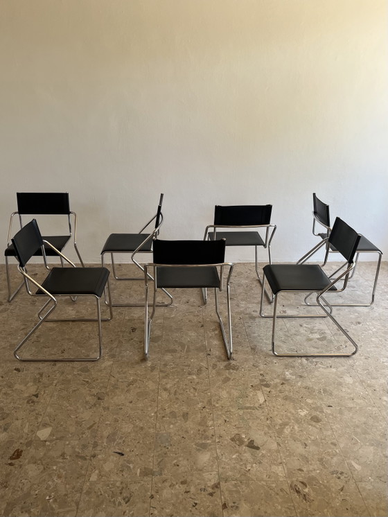 Image 1 of 6 vintage chromen eetkamerstoelen, Bauhaus-stijl, jaren 80!