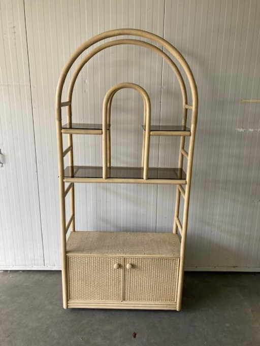 Grand meuble vintage en bambou et rotin, années 1980