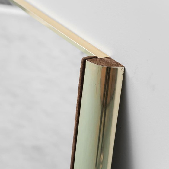 Image 1 of LARGE VINTAGE MIRROR WITH BRASS AND SUEDE FRAME FROM THE 70S – MODERN DESIGN