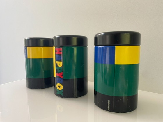 Image 1 of Set van 3 vintage retro Brabantia voorraadpotten – Memphis style jaren 80