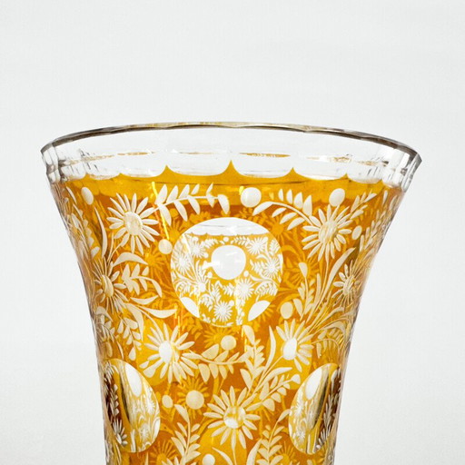 Vintage clear glass vase with floral pattern, Czechoslovakia