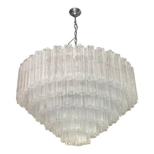 Contemporary Transparent "Tronchi" Murano Glass Chandelier in Venini Style