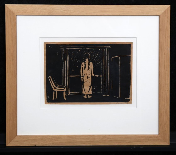 Image 1 of Teuber, Hermann - Femme à la fenêtre - Linogravure - Encadrée - Signée à la main