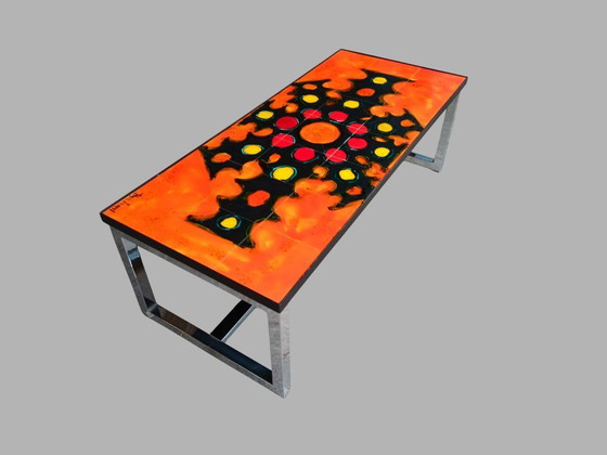 Image 1 of Mesa de centro Belarti con panel de azulejos de cerámica y estructura cromada, Bélgica, años 60-70.