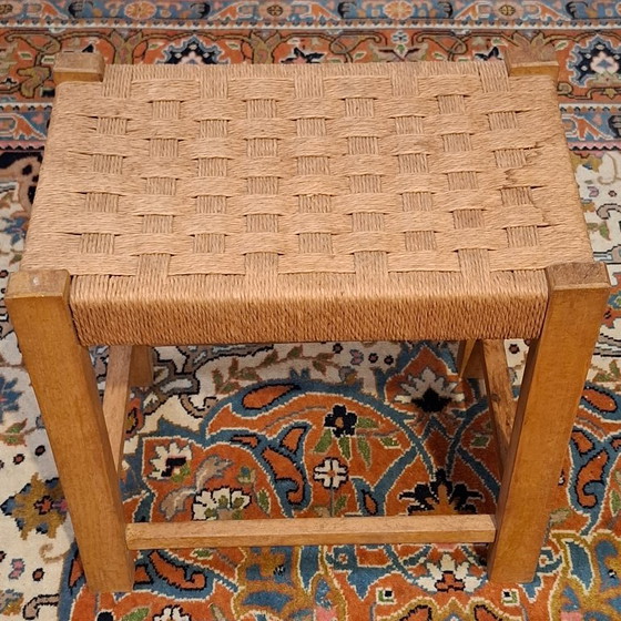 Wooden Stool or Footstool with Woven Seat, Footstools & poufs, Wicker, Beige (photo 6 of 9)