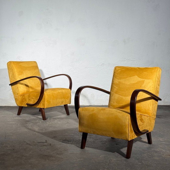 Een paar Jindrich Halabala Type C fauteuils, volledig gerestaureerd, jaren 1930. – Jindřich Halabala, Velvet (photo 15 of 17)