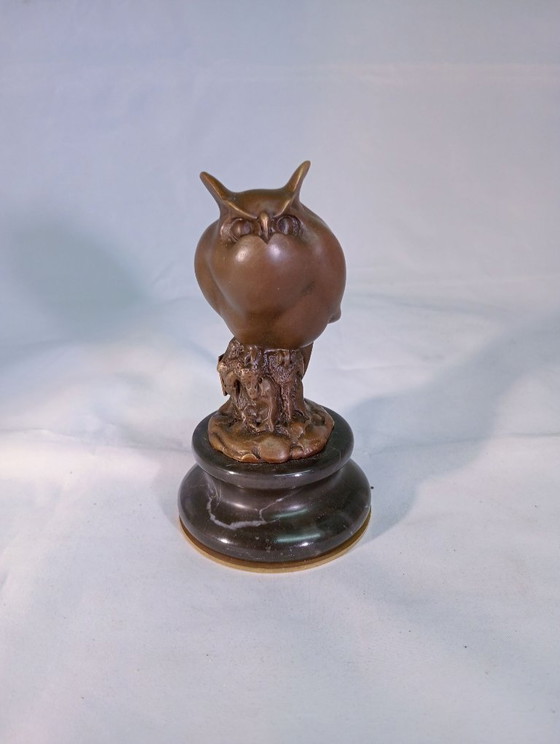 Sculptures de hibou en bronze sur socle en marbre, Marron, Vintage (photo 5 sur 5)