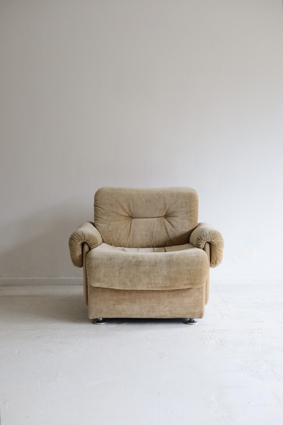 Image 1 of 4-seater modular sofa, beige velvet, 60s/70s