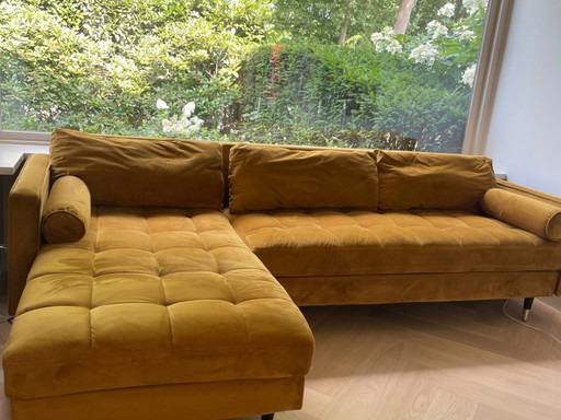 Ochre yellow/gold velvet lounge sofa