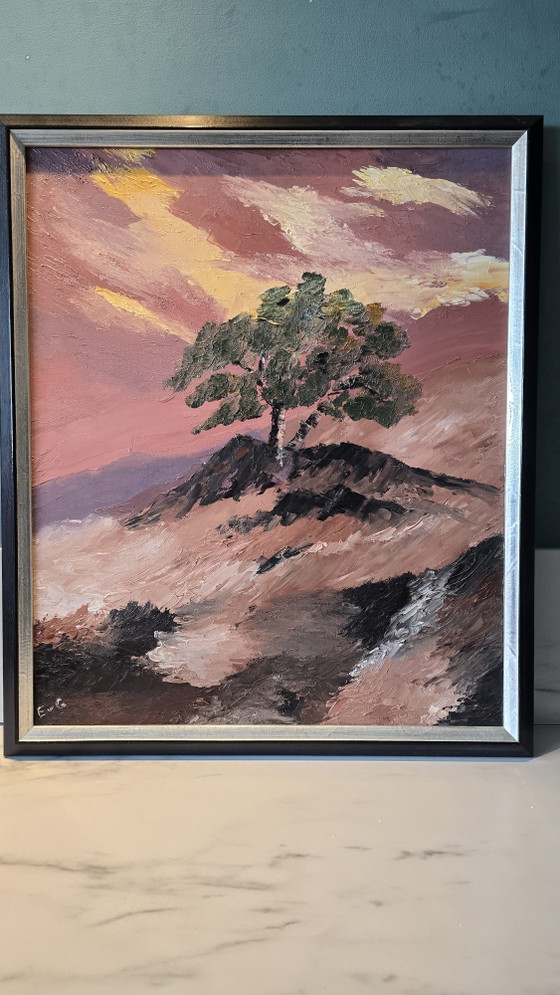 Pintura al óleo impresionista impasto original - Paisaje de árbol solitario (55x65 cm) – Pinturas y dibujos (photo 12 of 12)