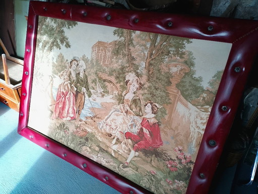 Antiek groot wandtapijt, klassieke scène, rode skado lijst