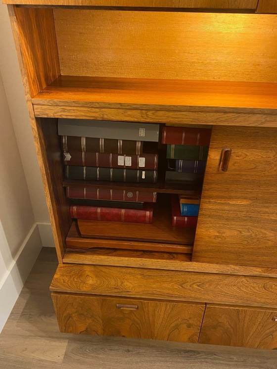 Image 1 of Mid-century wall unit / highboard with lighting, pull-out TV section and bar.