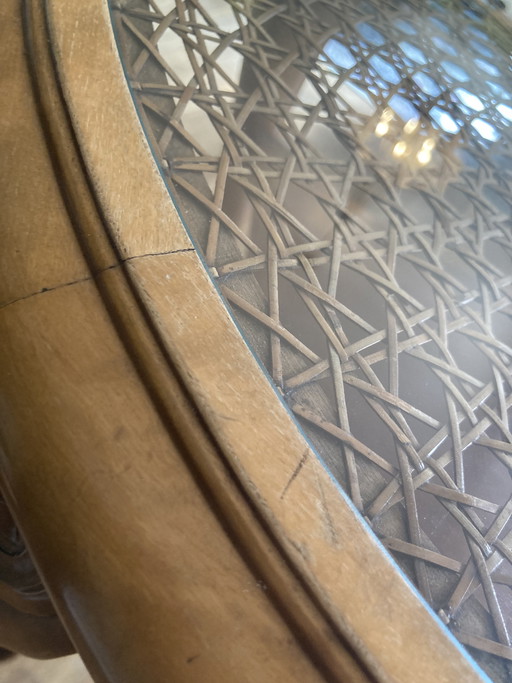 Beautiful Chippendale table with Viennese caning and glass top, round