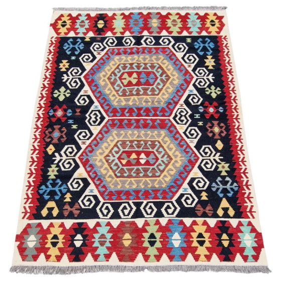 Alfombra Kilim Maimana tejida a mano | Tejido plano tradicional de lana | 155 × 203 cm (61 × 80 pulgadas) (photo 10 of 10)