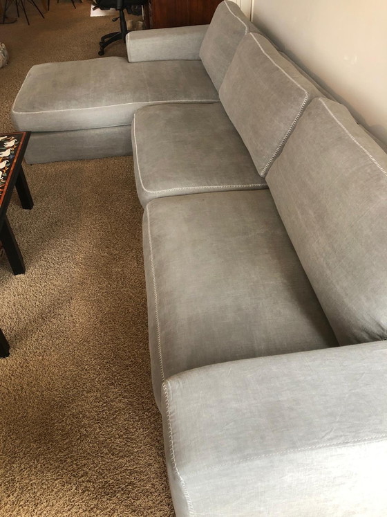 Image 1 of Sofá de tela gris claro WOOOD de 3,5 m con chaise longue a la izquierda