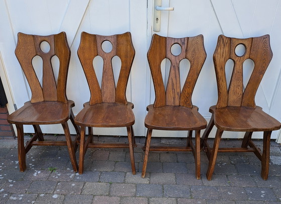 4 x Brutalist eiken stoelen – Eetkamerstoelen, Wood (photo 3 of 6)