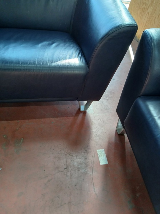 Set di divani Montel, blu scuro – Leather, Metal (photo 5 of 6)