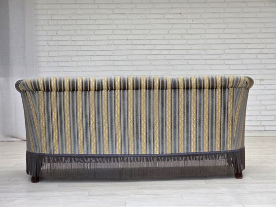 Image 1 of 1960s Danish 3-Seater Sofa, Blue/Beige Furniture Velour, Beech Wood Legs