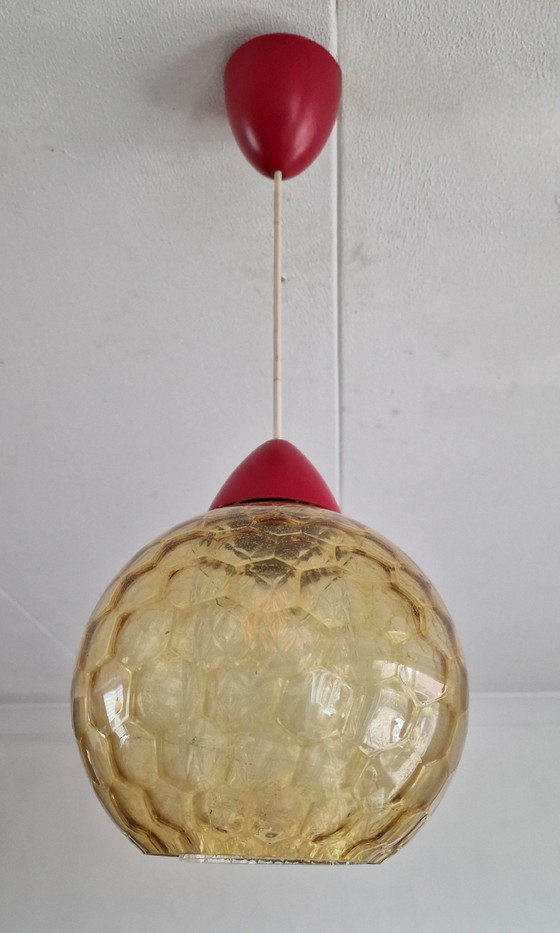 Image 1 of Lampada a sospensione vintage in vetro ghiacciato con bolle di vetro