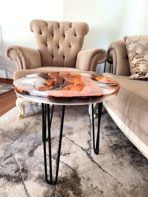 Image 1 of Handmade Olive Wood Epoxy Coffee Table with White Fog Resin