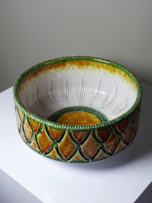 Saladier ou coupe en céramique italienne vintage mid-century décor d'écailles