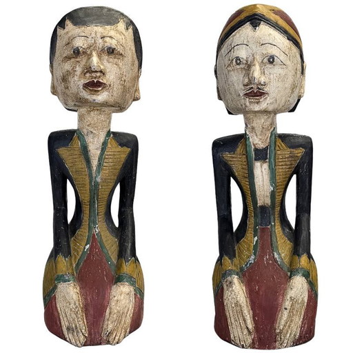 Antique Javanese Loro Blonyo Statues – Solid Teak Wood – 51 cm – 8.4 kg