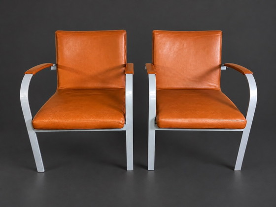 2x Leolux Sentia Armchairs, Leather, Metal, Brown (photo 2 of 6)