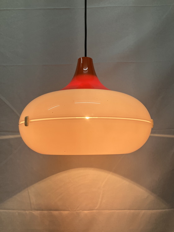 Image 1 of Lampada a sospensione vintage Space Age in plastica bianca e arancione, 1970
