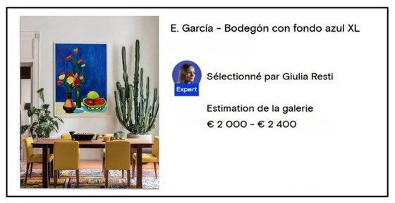 Image 1 of Acrylic painting by the artist E. García "Bodegón con fondo azul" 100x70 cm