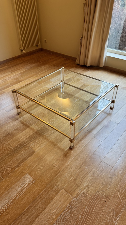  Elegante Moderne Salontafel Van Glas En Goud Metaal (103X103X35)