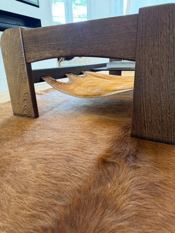 Image 1 of Vintage Mid-Century glass coffee table – Wenge wood & leather