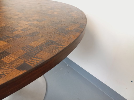 Image 1 of Vintage Round Tulip Dining Table by Dieter Wackerlin in Knoll Style from the 60s-70s in Wood Mosaic and Cast Aluminum
