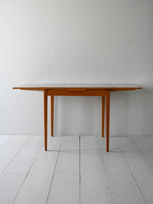 Table à rallonge vintage scandinave Edsbyverken avec plateau en formica à carreaux