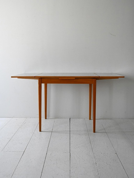 Image 1 of Vintage Scandinavian Edsbyverken Extendable Table with Checkered Formica Top