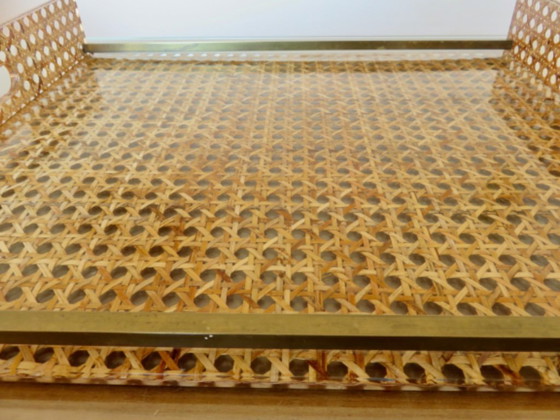 Image 1 of "CHRISTIAN DIOR" tray, France, circa 1970, plexiglass, lucite with caning inclusions