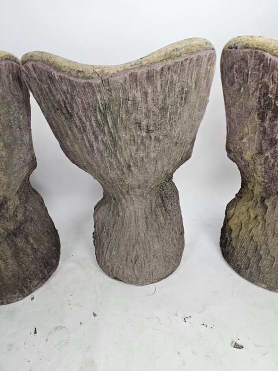 Image 1 of Set of 4 garden chairs stone tree stump