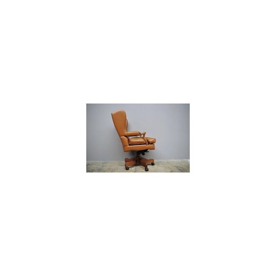 Image 1 of Vintage leather and wood office armchair, Italy 1980