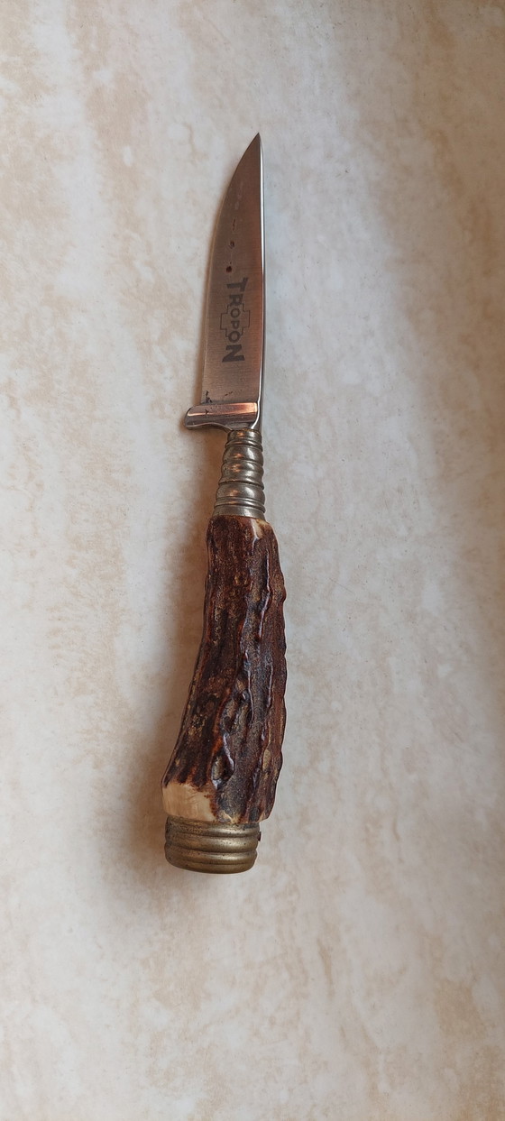 Image 1 of Couteau de chasse Tropon vintage avec manche en bois de cerf