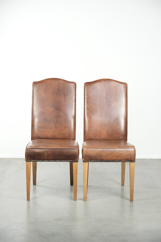 Image 1 of 6 chaises de salle à manger vintage en peau de mouton avec dossier haut