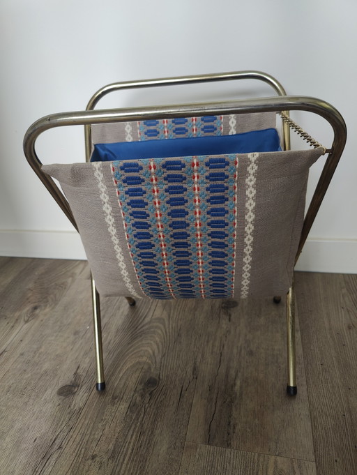 Vintage Scandinavische Lectuurbak / Handwerkmand – Mid-Century Modern uit Norrköping (Zweden) – tijdschriftenrek, Textile