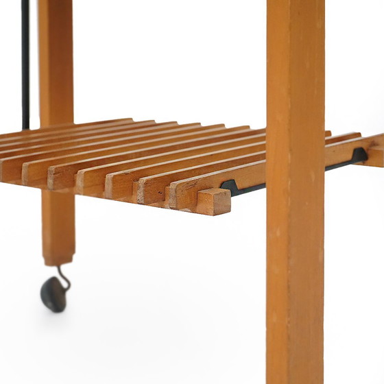 Image 1 of Wooden and glass coffee table with wheels, 1960s