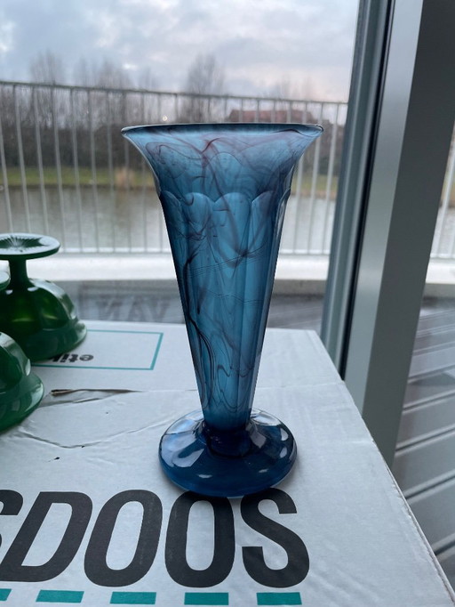Blue Cloud glass vase, English