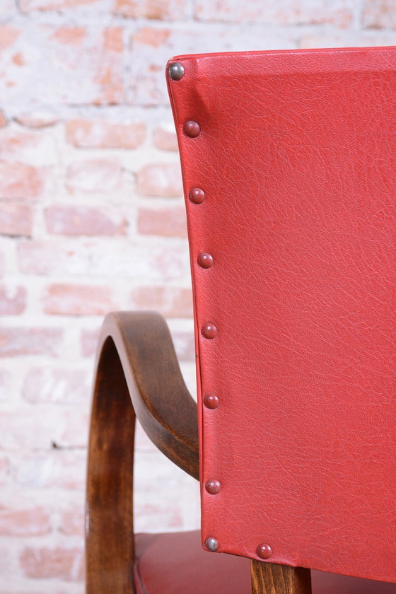 Restored Art Deco Armchair, by Jules Leleu, Beech, Revived Polish, France, 1930s – Wood, Skai (photo 3 of 14)