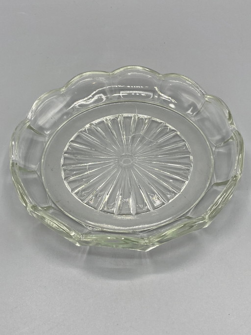 Sottobicchiere vintage Art Déco in vetro pressato 1930-1940