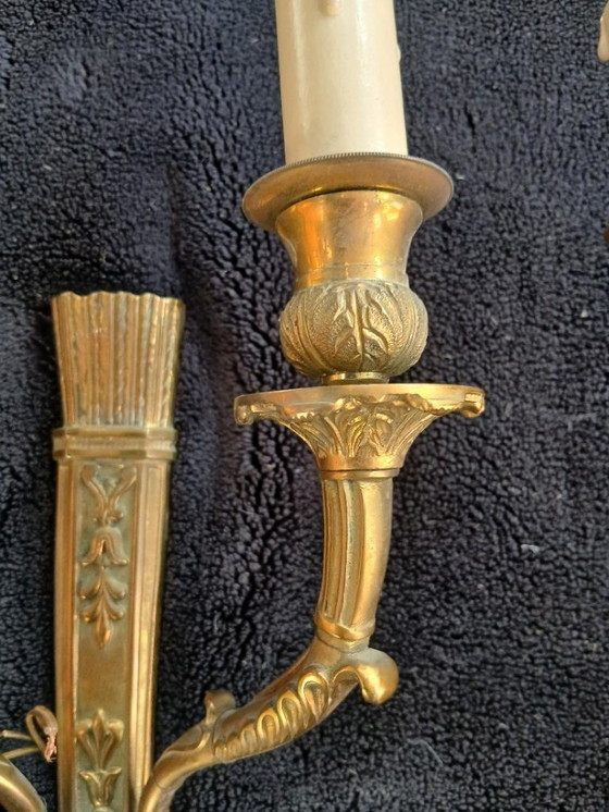 Par de Apliques de latón dorado, estilo clásico, Bronce, Classicisme (foto 3 de 6)