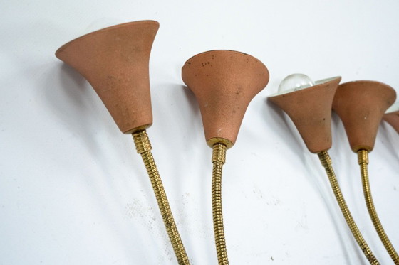 Mid-Century, Set of three sconces in Arredoluce manner. Italy 1950s, Wall lights, Brass, Orange (photo 9 of 11)